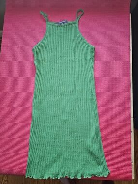 PRIMARK Green Ribbed Knit Mini Dress Size Small Strappy Bodycon
